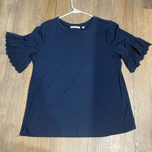 Navy top with flutter sleeves